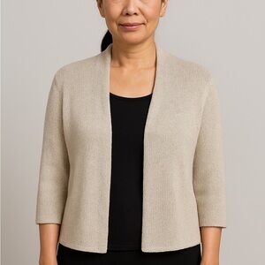 Eileen Fisher Open Front Cardigan Sweater Womens XL Silk Blend Beige Lagenlook